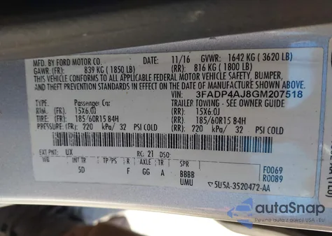 2016 Ford Fiesta S из США, поврежденный, VIN 3FADP4AJ8GM207518